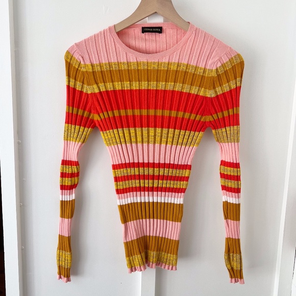 STINE GOYA pink Leonor Metallic Striped Ribbed knit Sweater